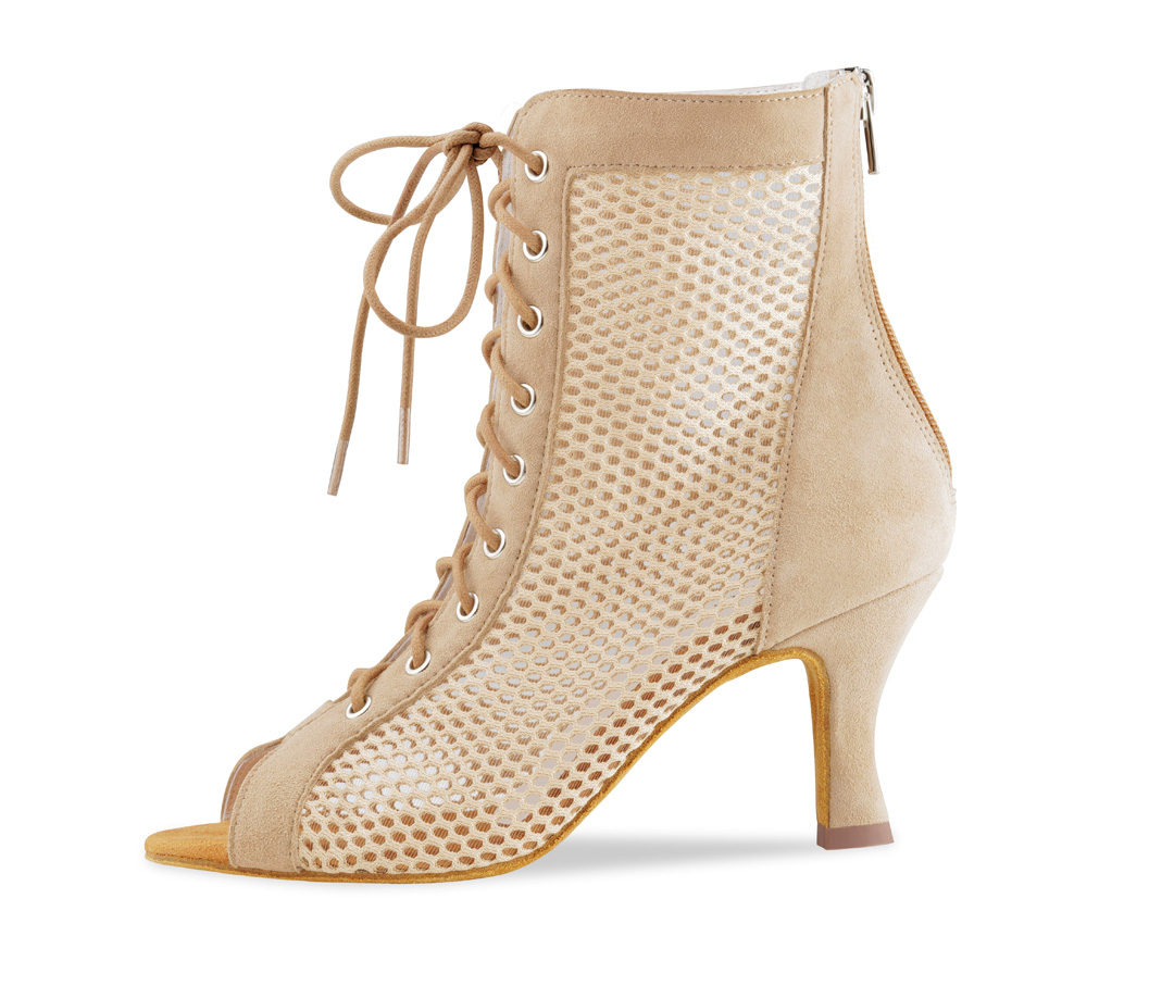 Open dance ankle boot in gorgeous beige suede in mesh look with zip by Anna Kern.