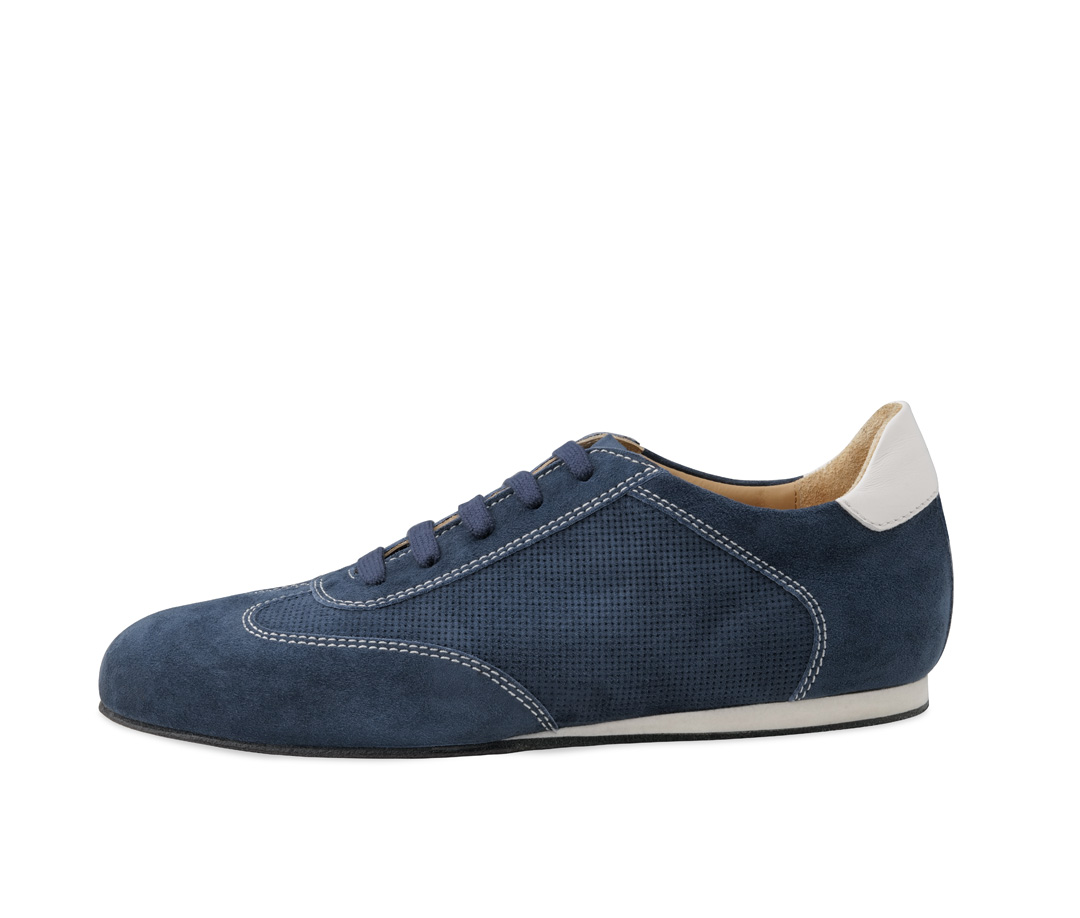 Men's dance shoe made of denim suede in blue with a full-length dance sole and removable insole. Wonderfully light and manoeuvrable.