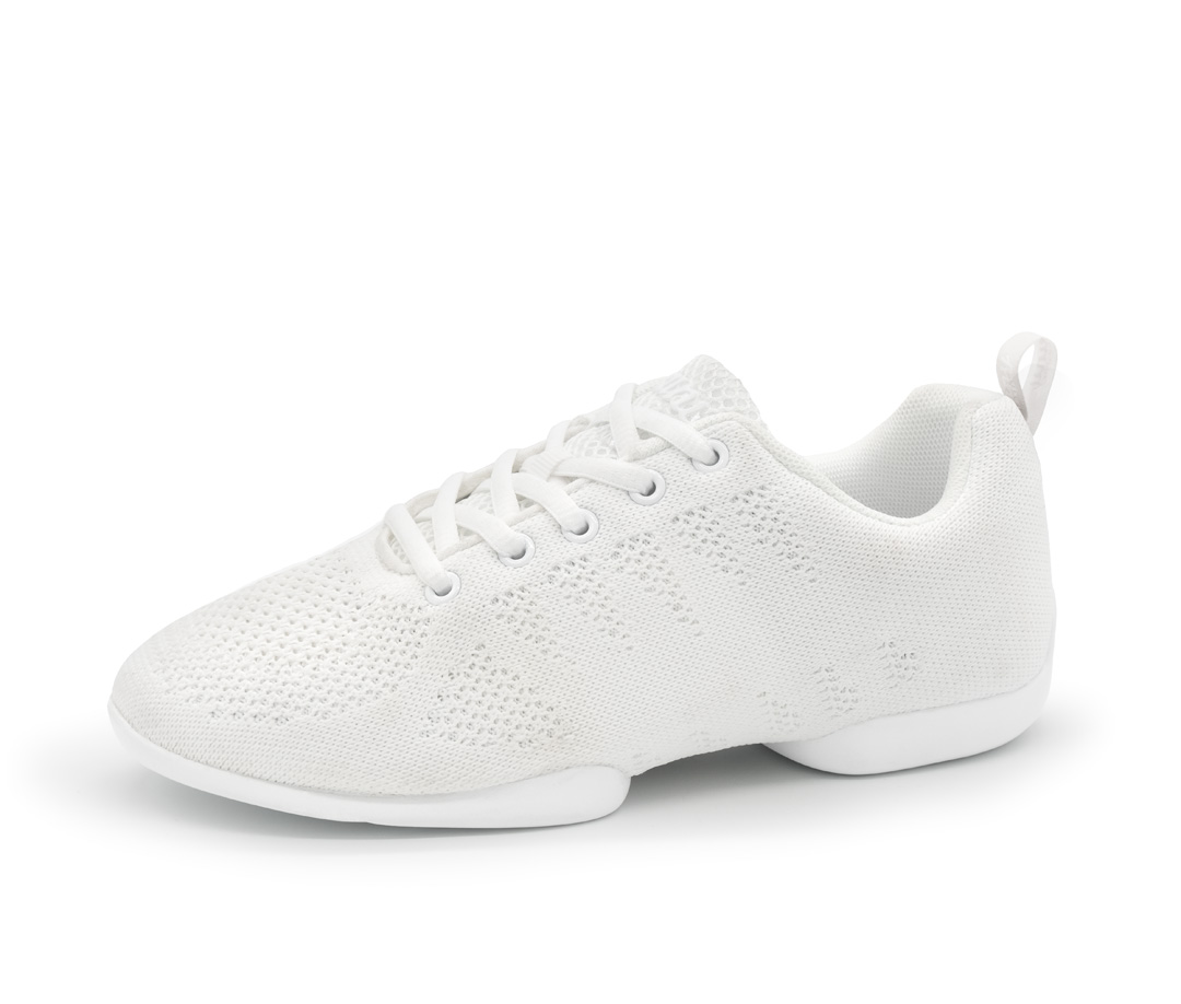 White women's sneakers made of fine knitting material by Suny by Anna Kern, item number 160, split sole, ideal for dancing on all floors.