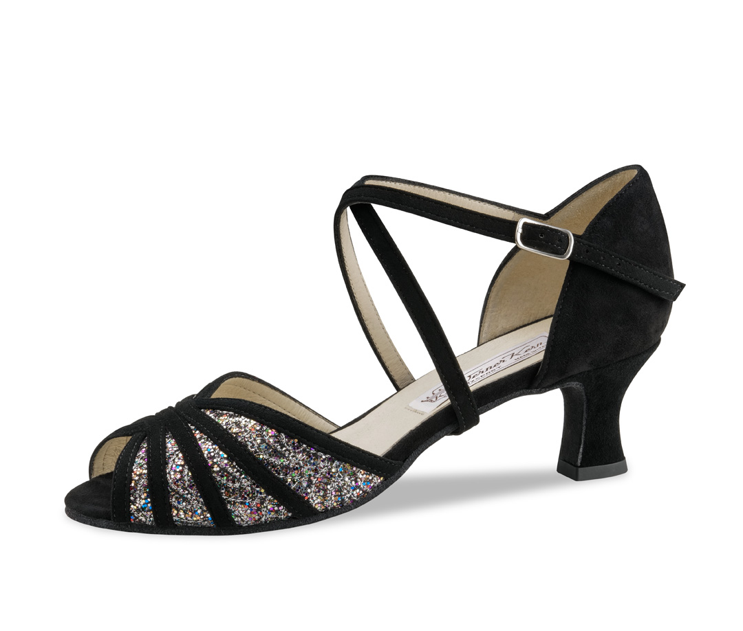 Werner Kern dance shoe -Ellie- with a comfortable 5.5 cm heel made of suede and brocade in an elegant look.