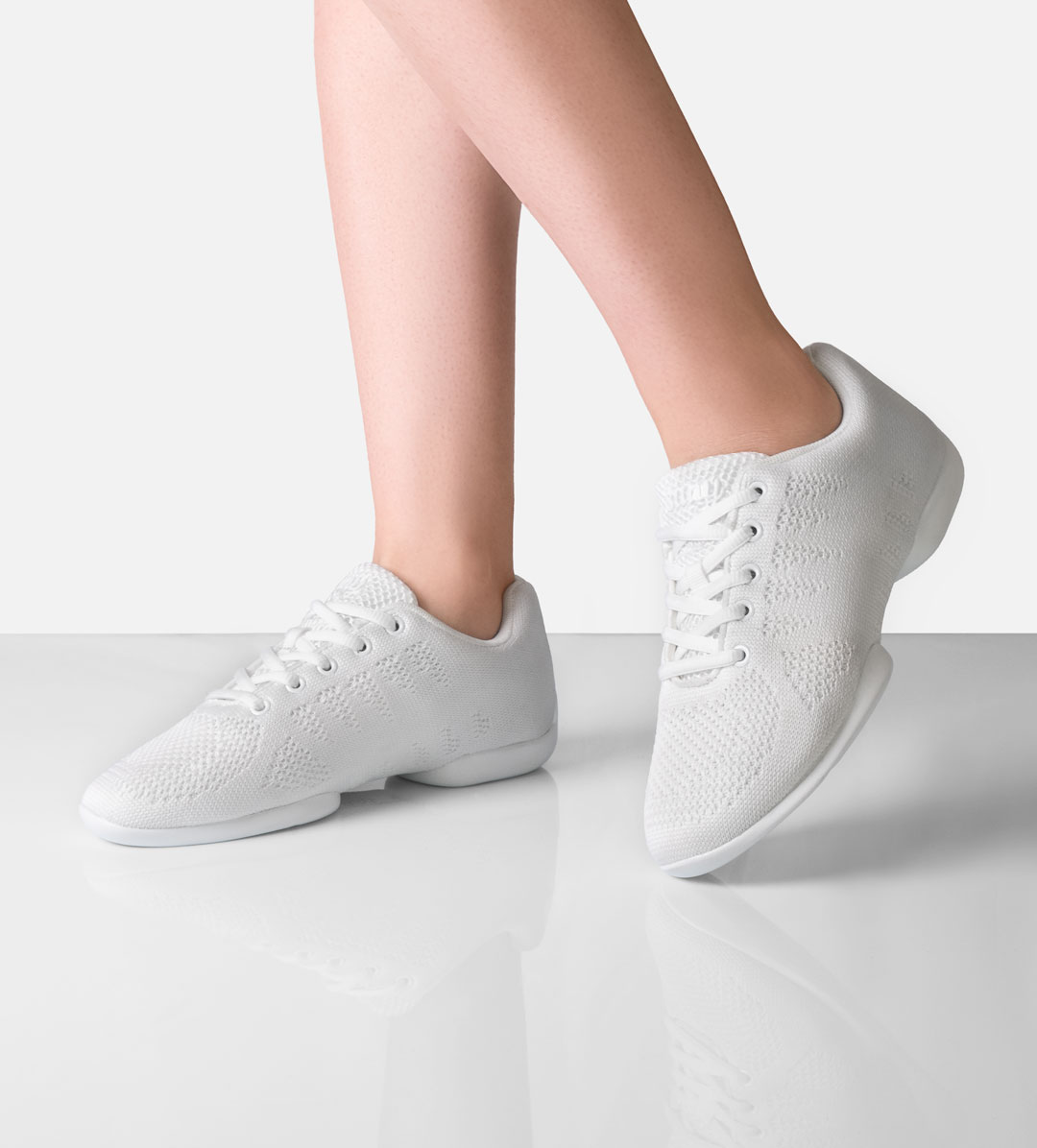 White women's sneakers made of fine knitting material by Suny by Anna Kern, item number 160, split sole, ideal for dancing on all floors.
